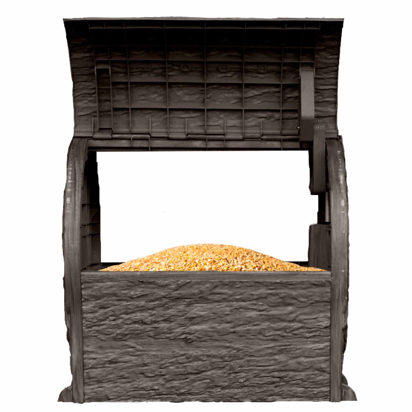 Side View of Timed Deer Feeder with Open Lid for Trough Feeding - Tectonic Daytime Deadfall Feeder